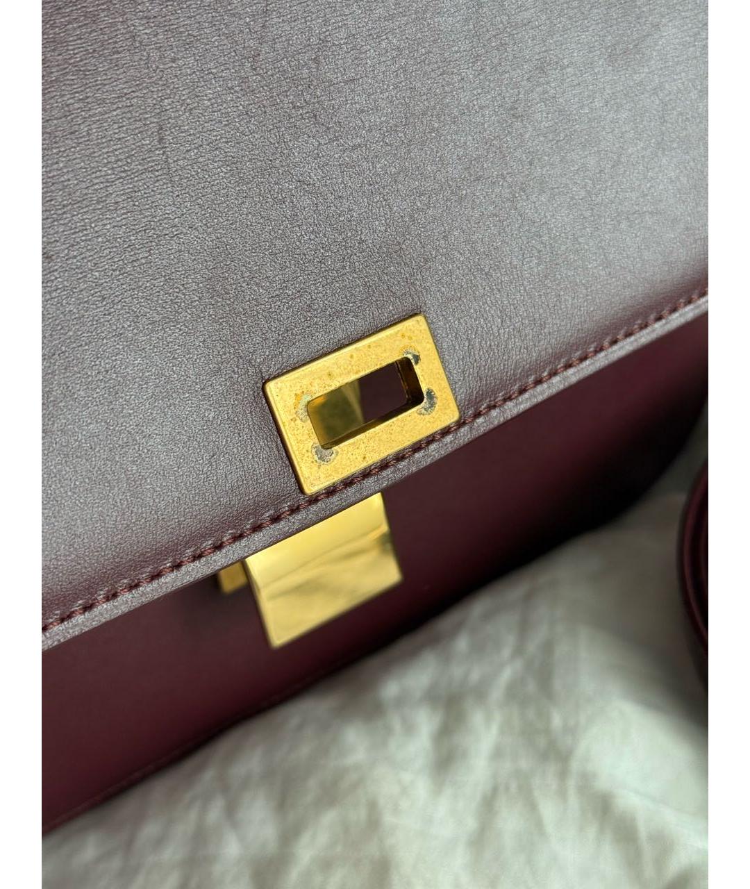 CELINE Бордовая кожаная сумка с короткими ручками, фото 5