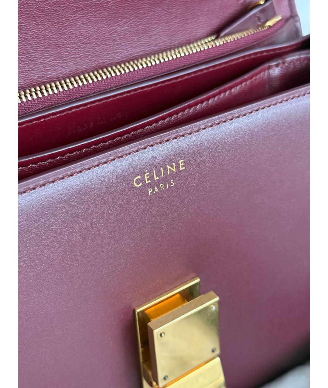 CELINE Бордовая кожаная сумка с короткими ручками, фото 4