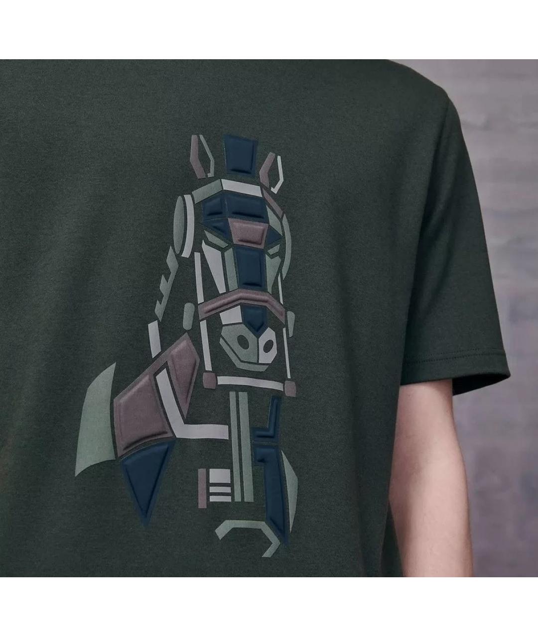 HERMES Зеленая хлопковая футболка, фото 4