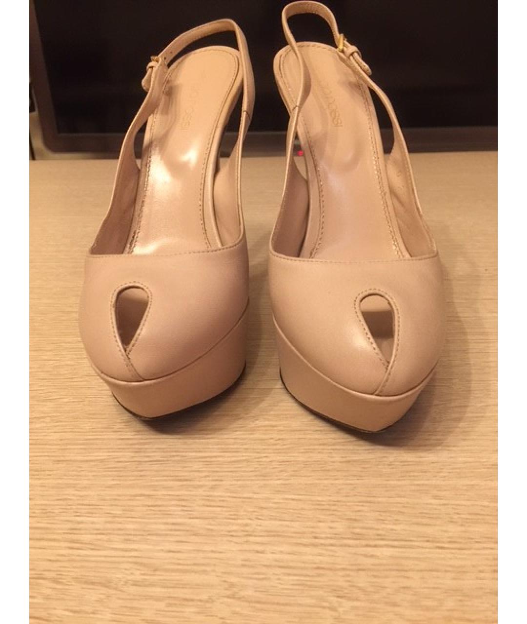 SERGIO ROSSI Бежевые кожаные босоножки, фото 5