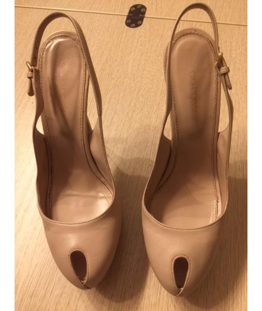 SERGIO ROSSI Бежевые кожаные босоножки, фото 7