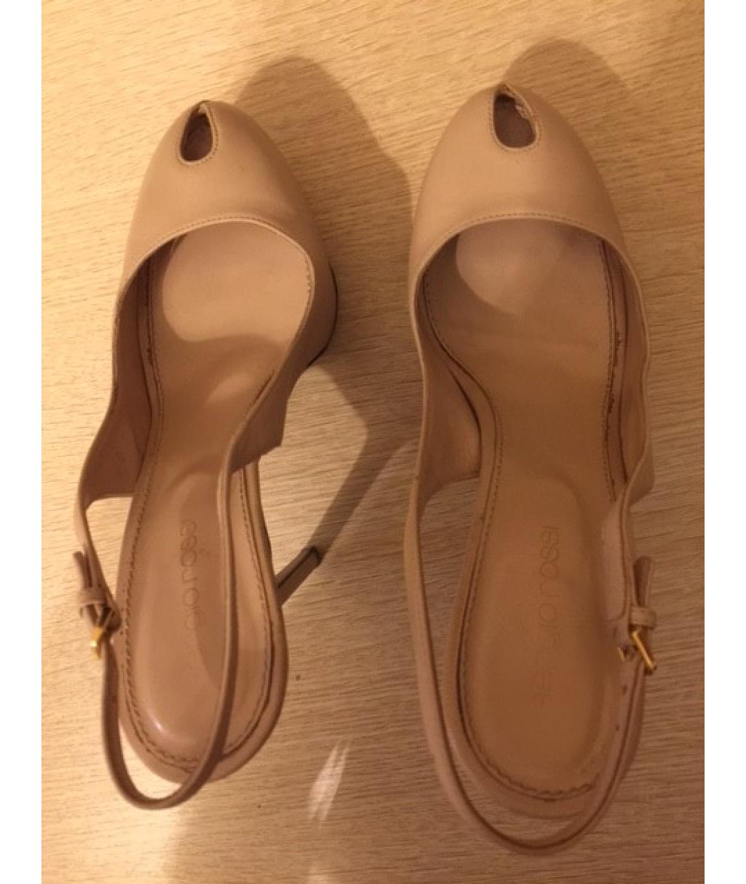 SERGIO ROSSI Бежевые кожаные босоножки, фото 8