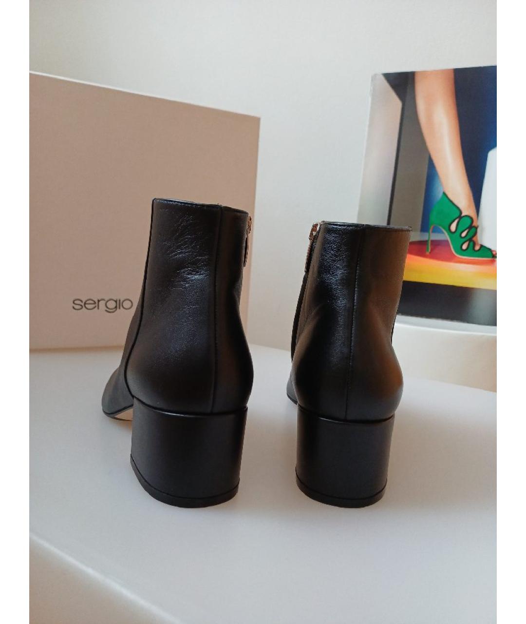 SERGIO ROSSI Черные кожаные полусапоги, фото 8