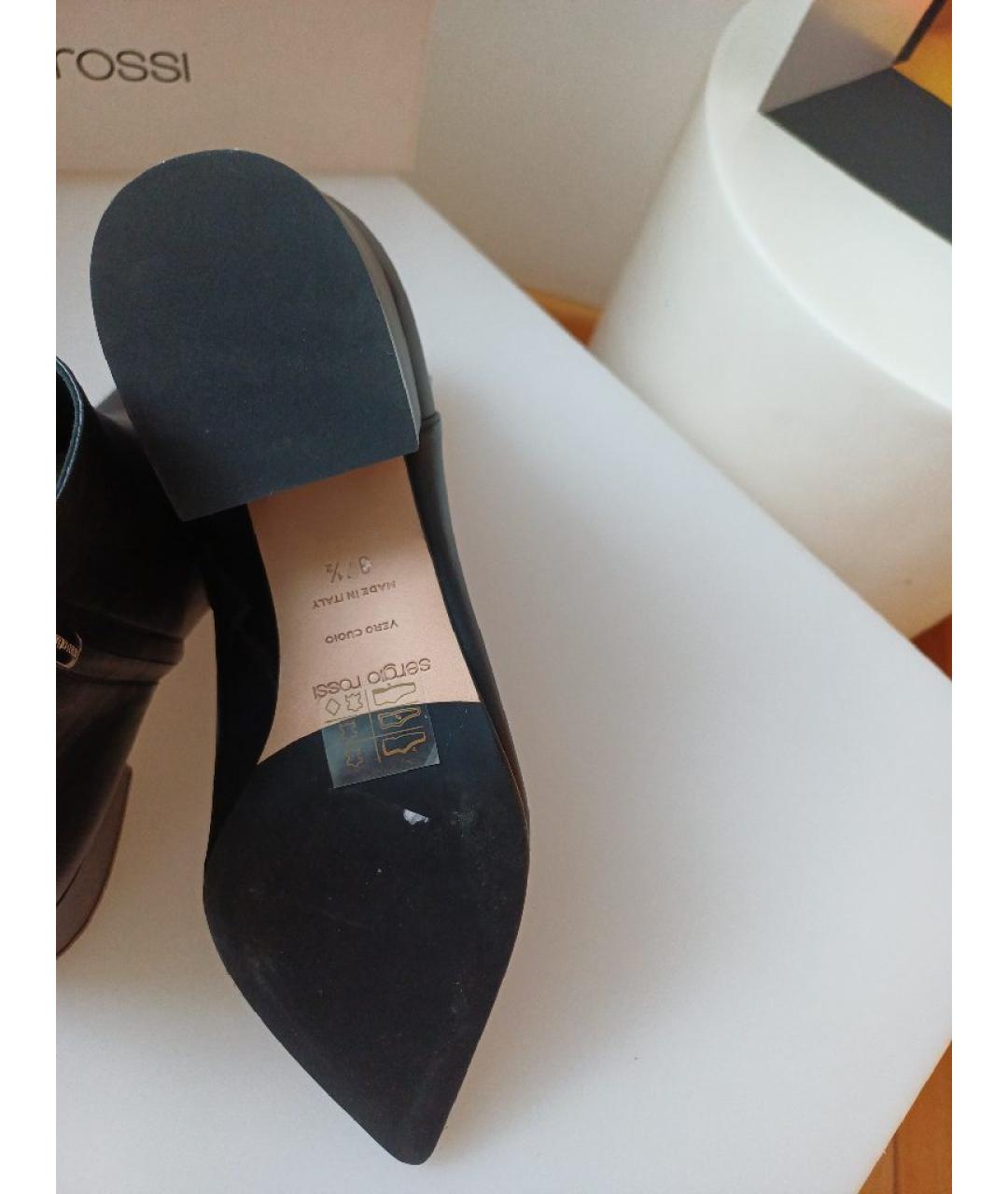 SERGIO ROSSI Черные кожаные полусапоги, фото 9