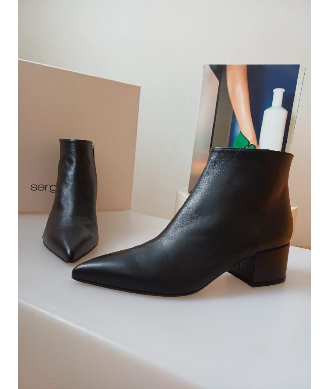 SERGIO ROSSI Черные кожаные полусапоги, фото 6