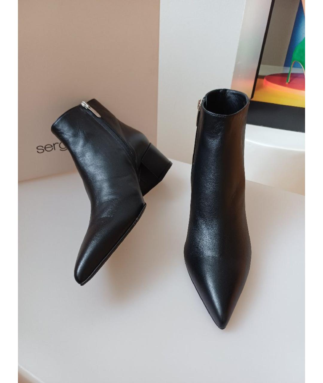 SERGIO ROSSI Черные кожаные полусапоги, фото 5