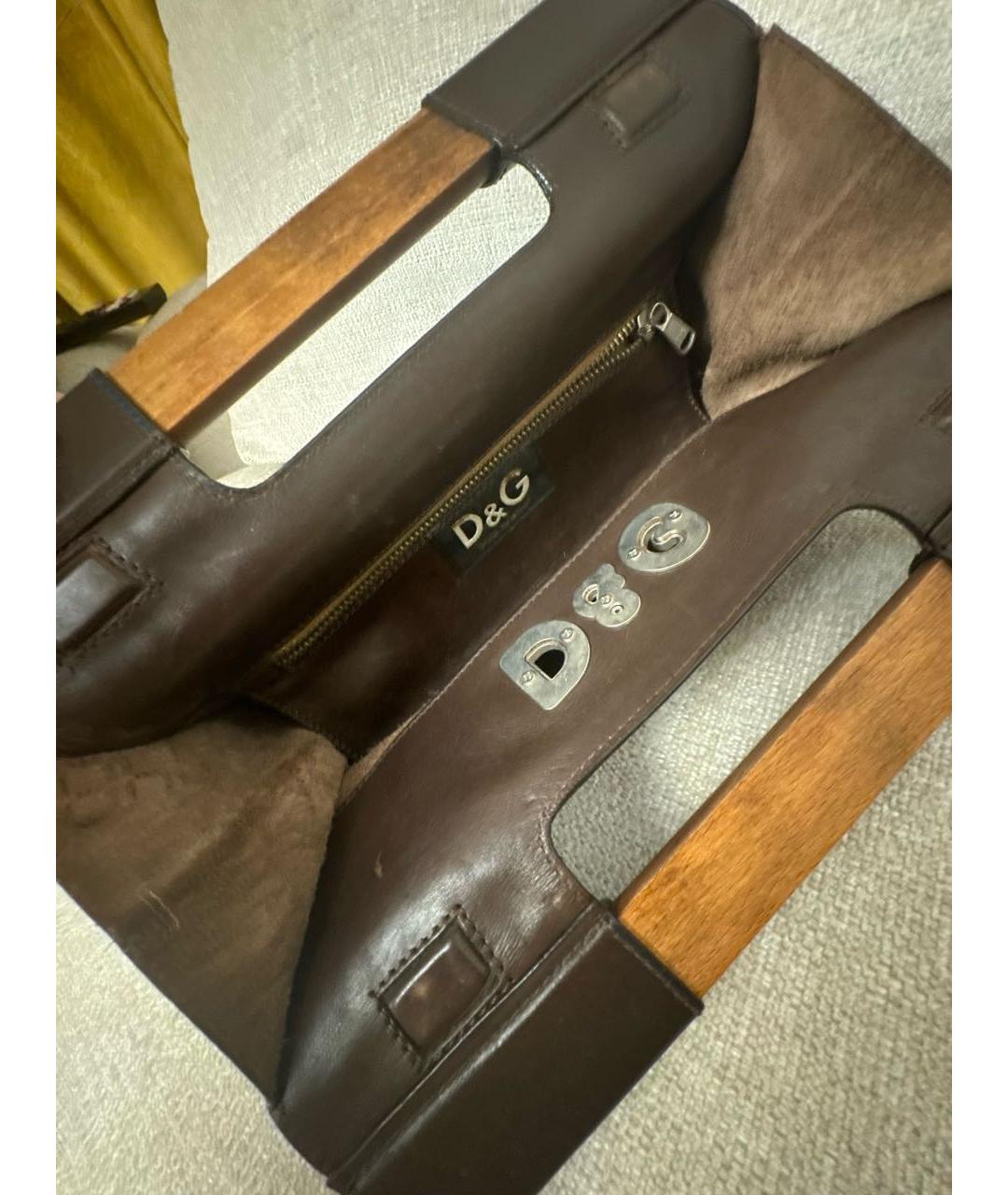 DOLCE&GABBANA Коричневая кожаная сумка с короткими ручками, фото 4