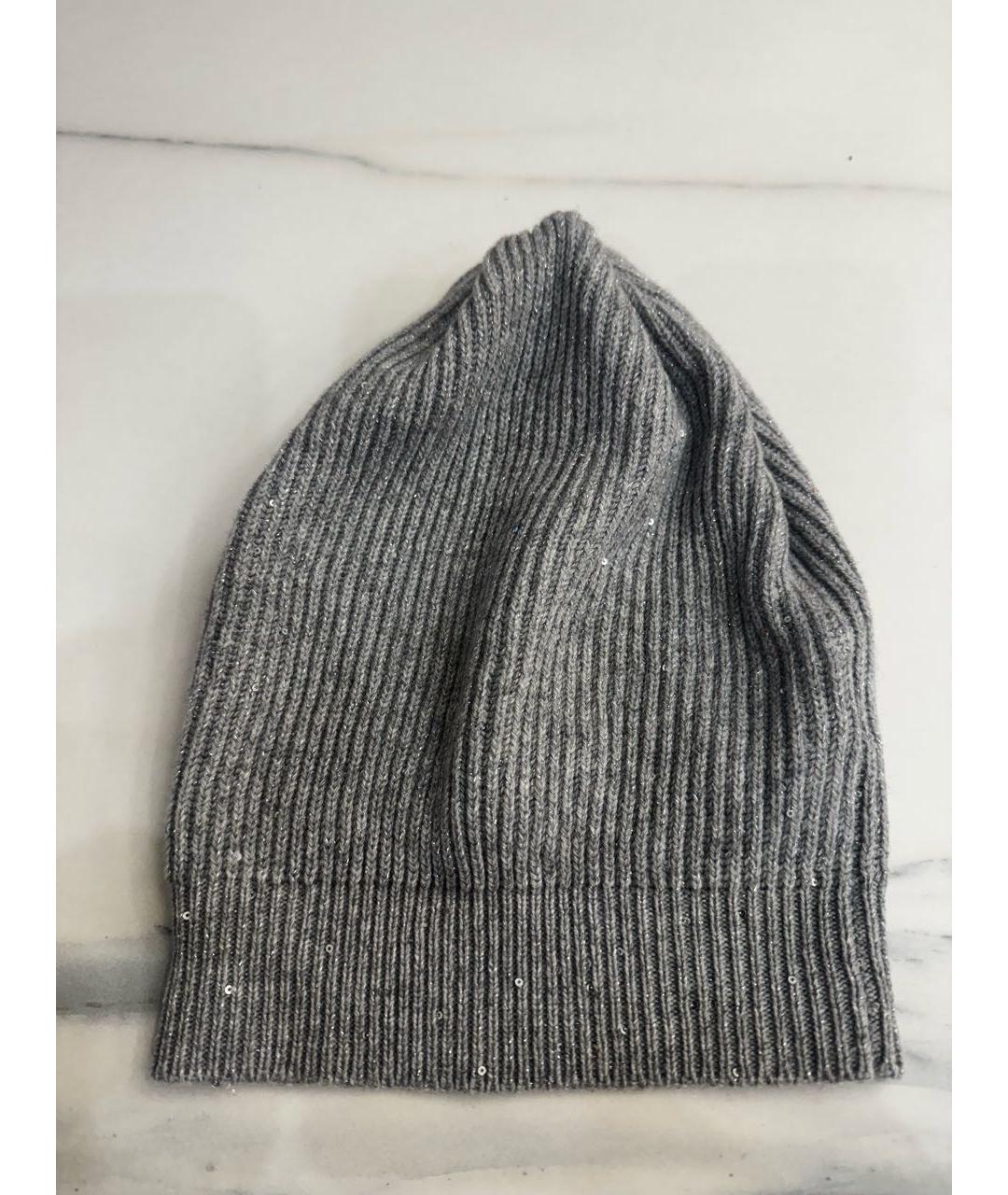 BRUNELLO CUCINELLI Серая кашемировая шапка, фото 5