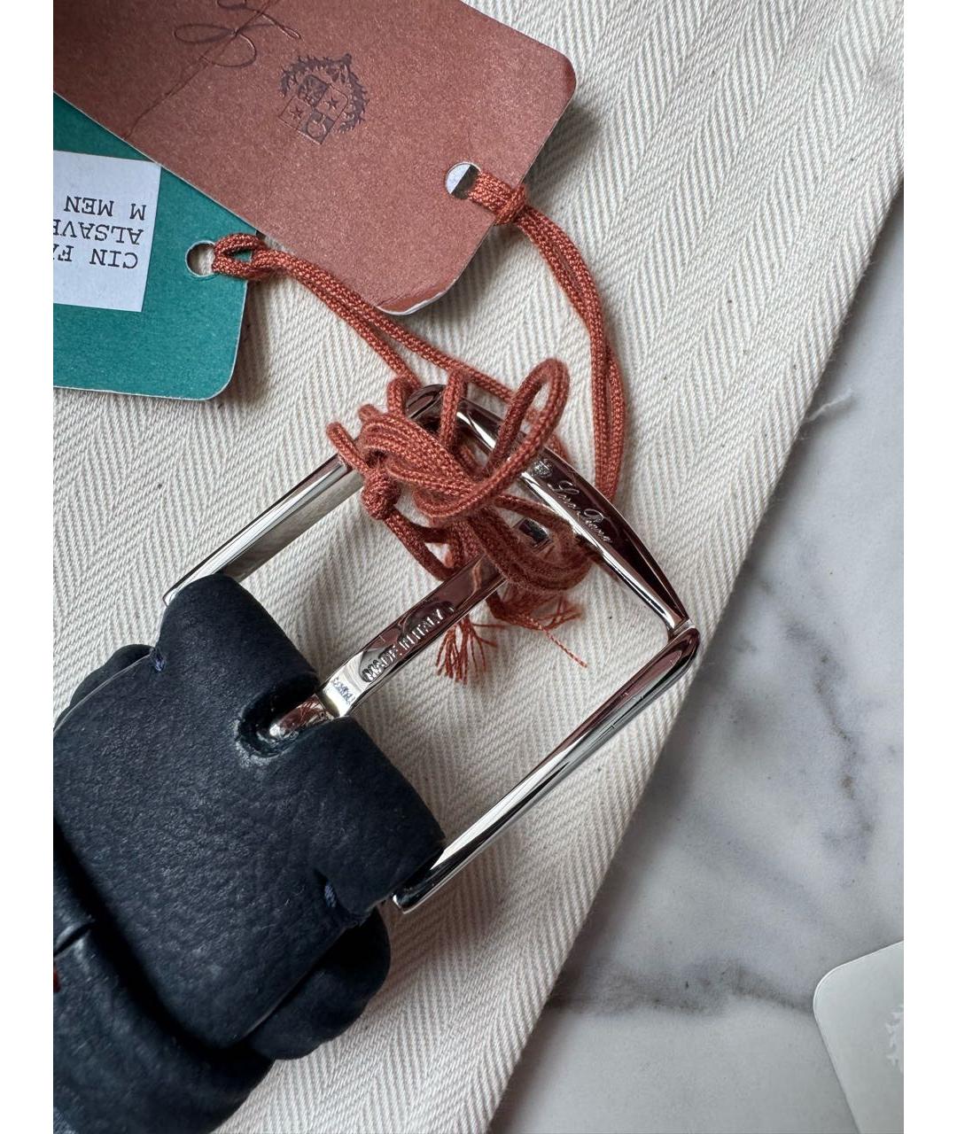 LORO PIANA Темно-синий кожаный ремень, фото 5