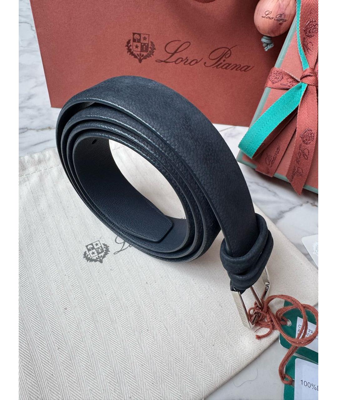 LORO PIANA Темно-синий кожаный ремень, фото 9