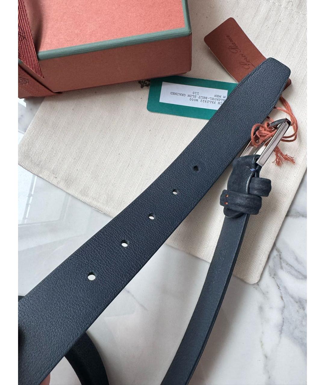 LORO PIANA Темно-синий кожаный ремень, фото 4