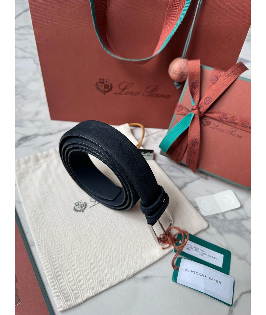 LORO PIANA Темно-синий кожаный ремень, фото 8