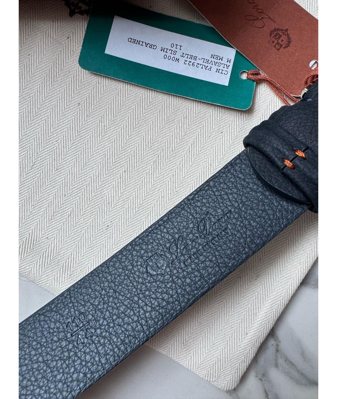 LORO PIANA Темно-синий кожаный ремень, фото 6