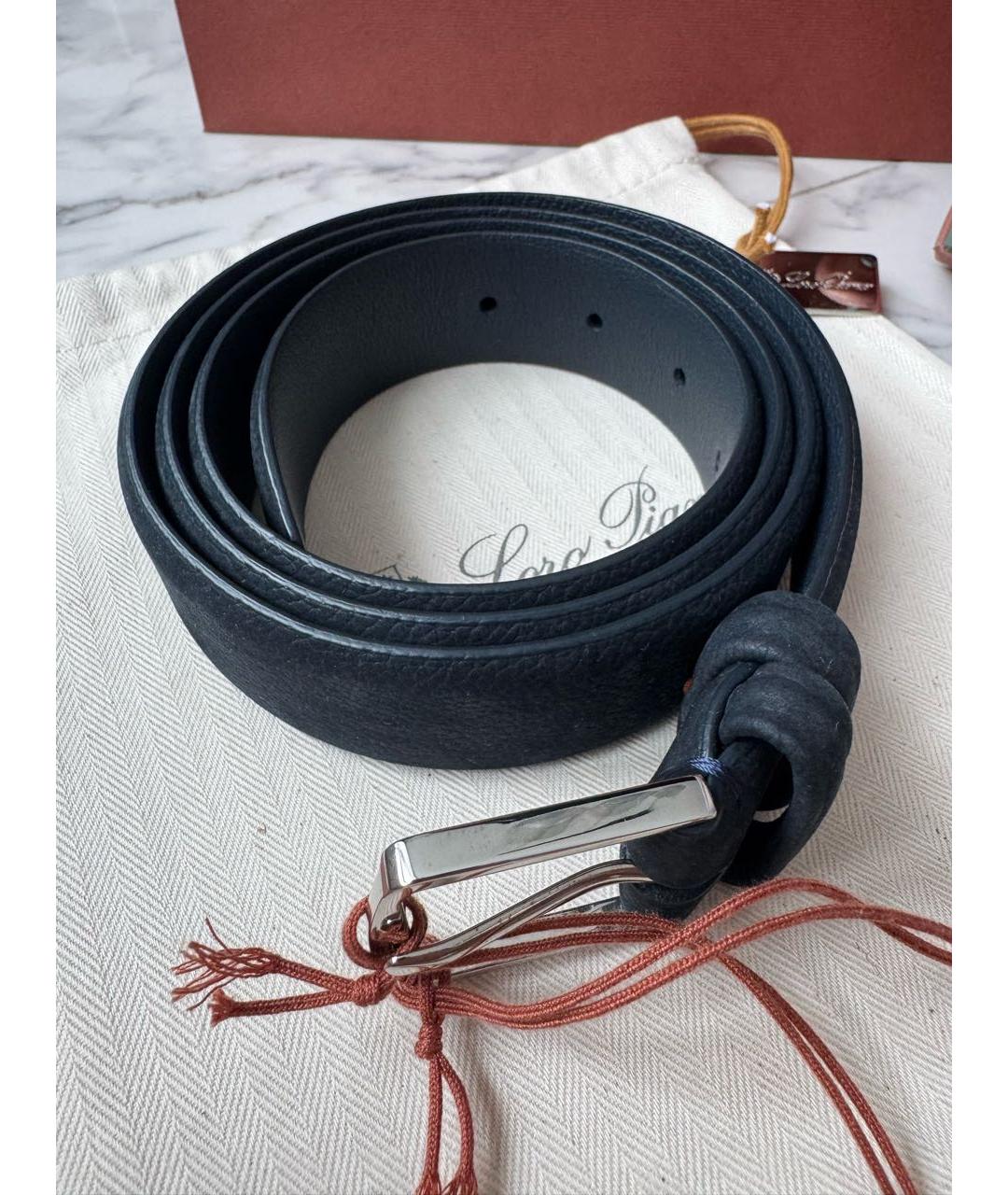 LORO PIANA Темно-синий кожаный ремень, фото 7
