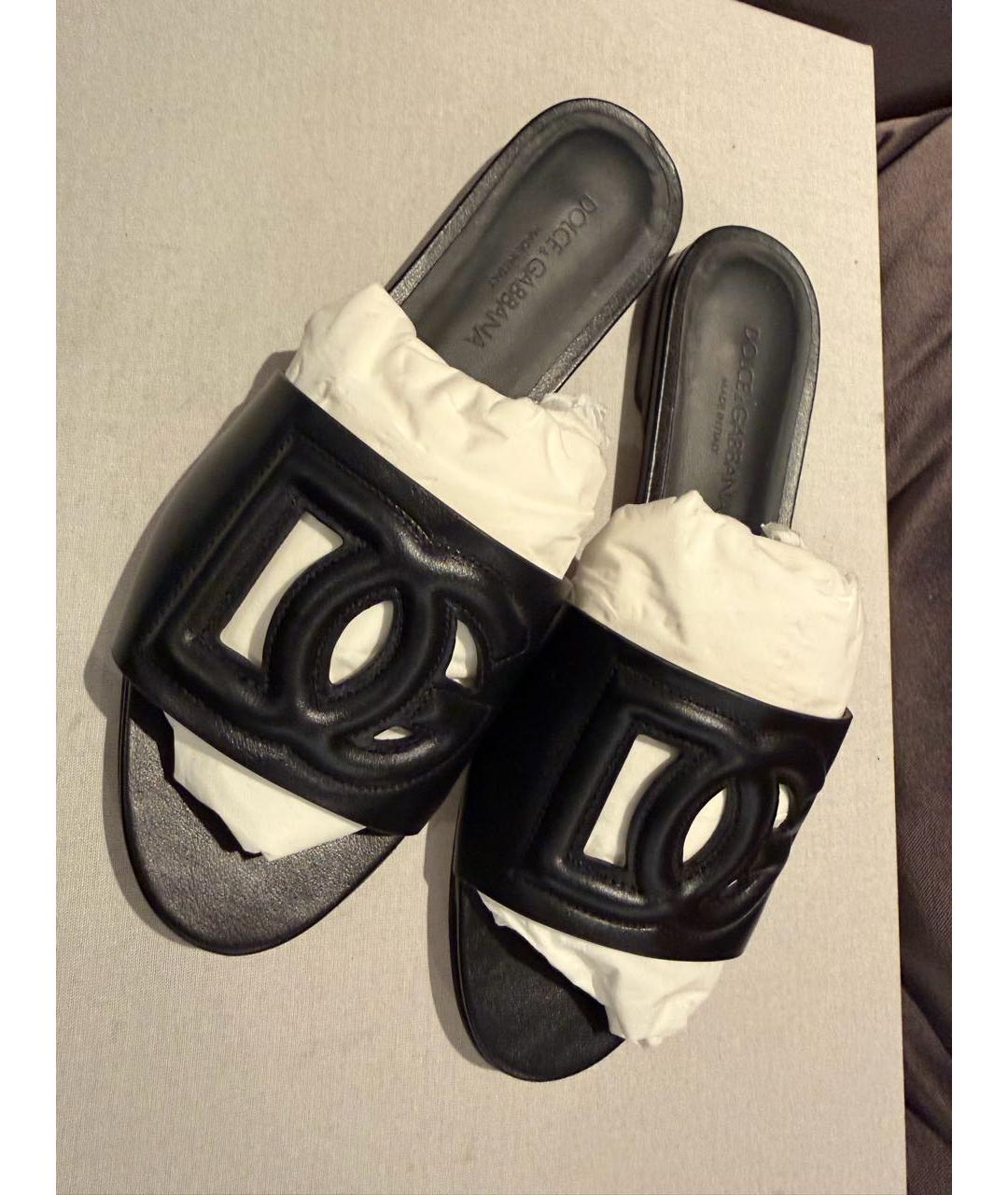 DOLCE&GABBANA Черные кожаные шлепанцы, фото 6