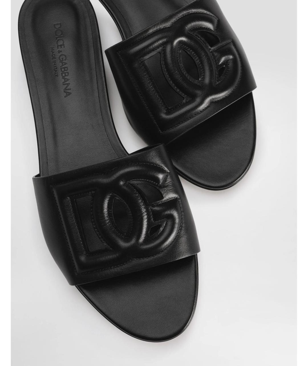 DOLCE&GABBANA Черные кожаные шлепанцы, фото 3