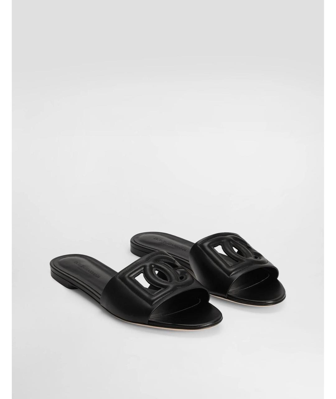DOLCE&GABBANA Черные кожаные шлепанцы, фото 2