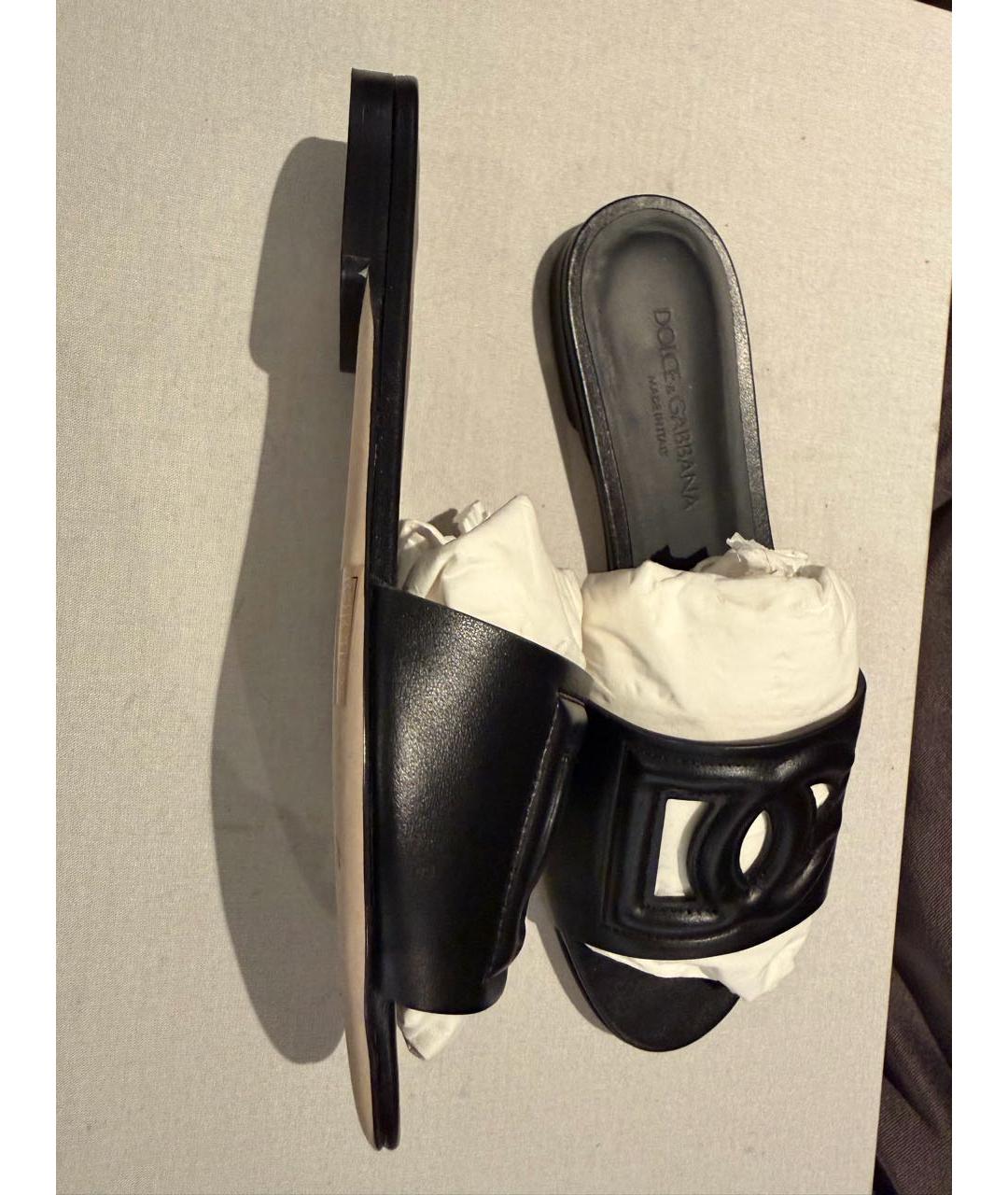 DOLCE&GABBANA Черные кожаные шлепанцы, фото 7