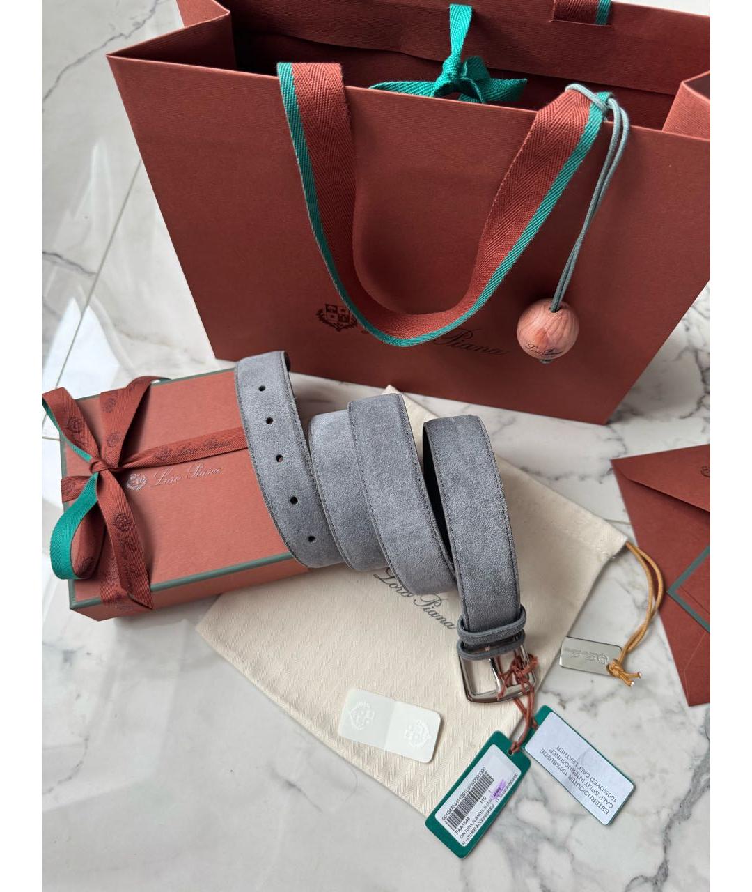 LORO PIANA Серый замшевый ремень, фото 7