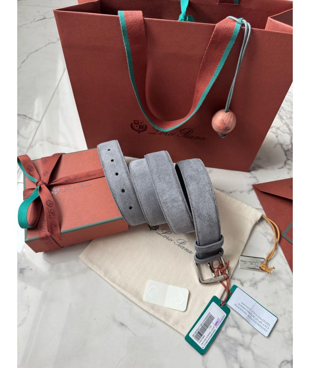 LORO PIANA Серый замшевый ремень, фото 8