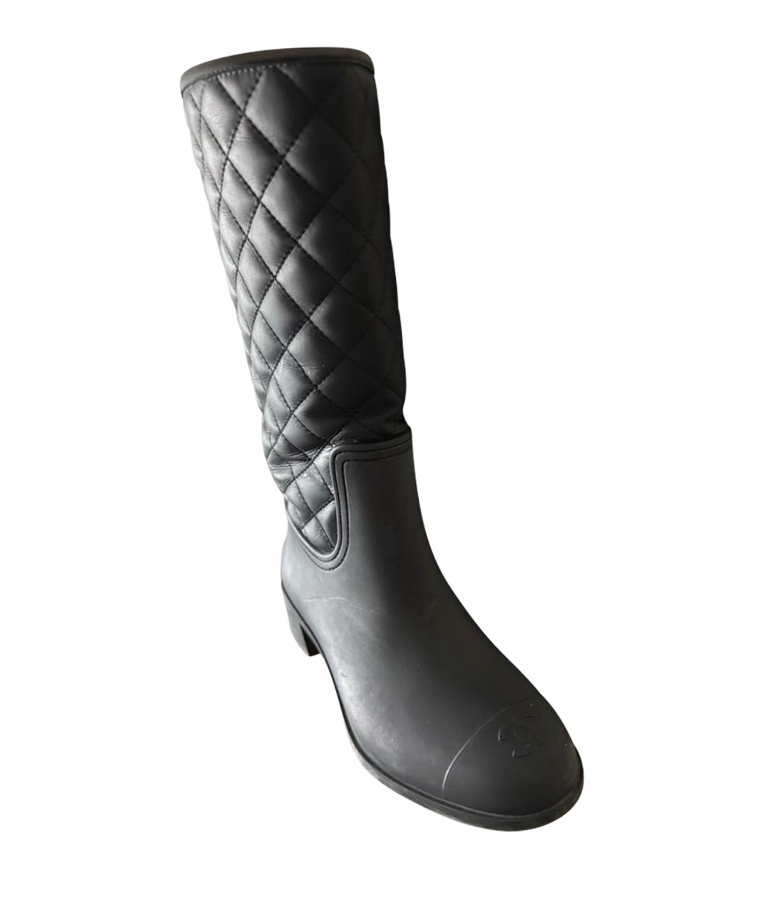 CHANEL Черные резиновые сапоги, фото 1