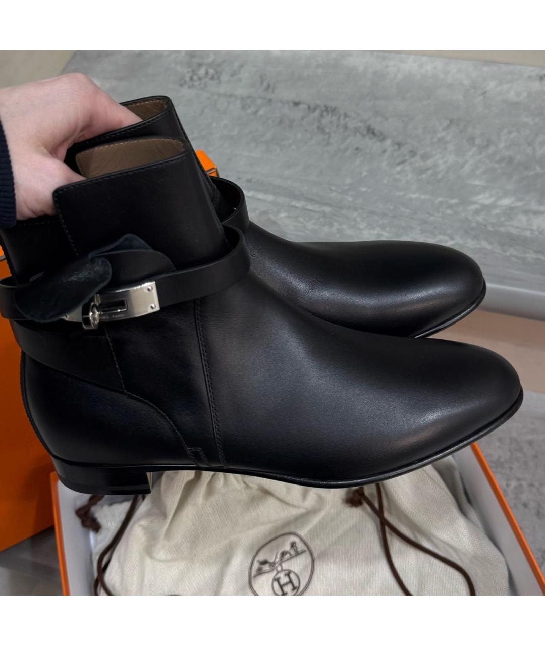 HERMES Черные кожаные ботильоны, фото 7
