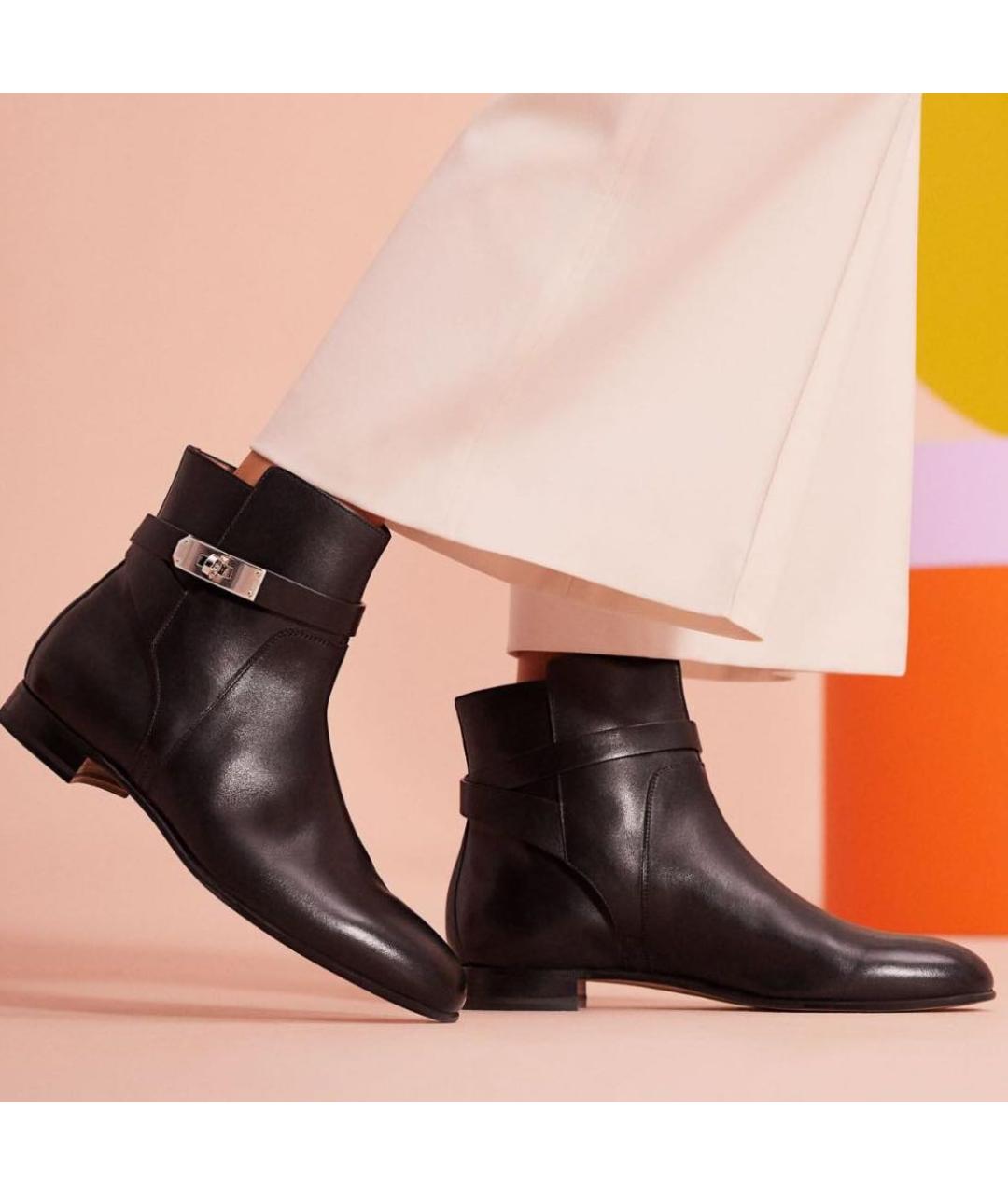 HERMES Черные кожаные ботильоны, фото 2