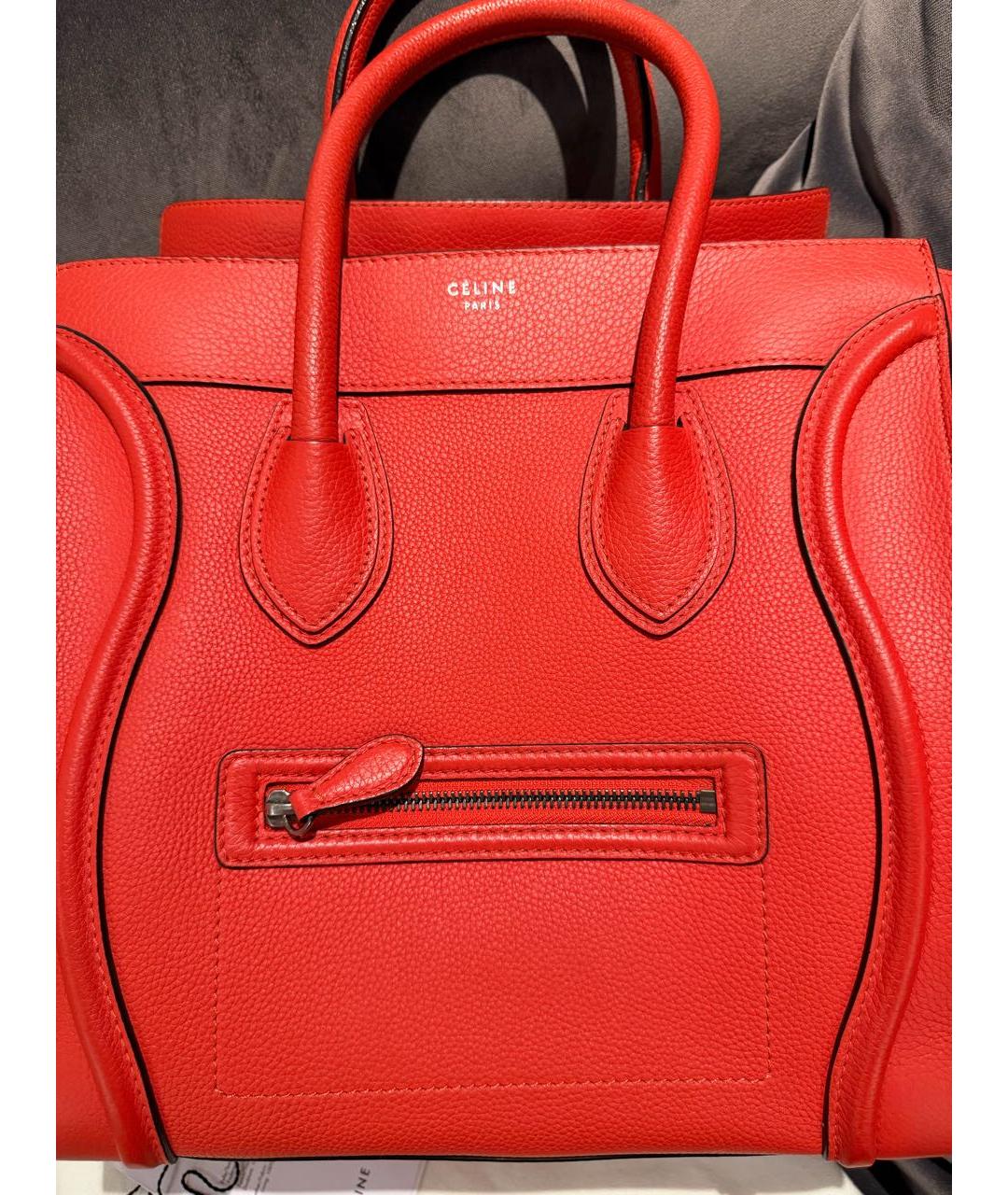 CELINE Красная кожаная сумка тоут, фото 7