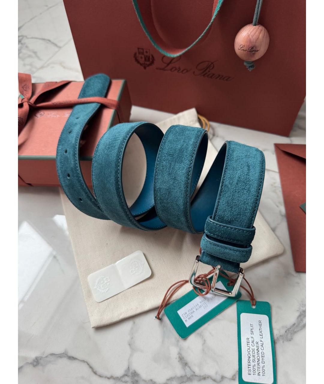 LORO PIANA Бирюзовый замшевый ремень, фото 2