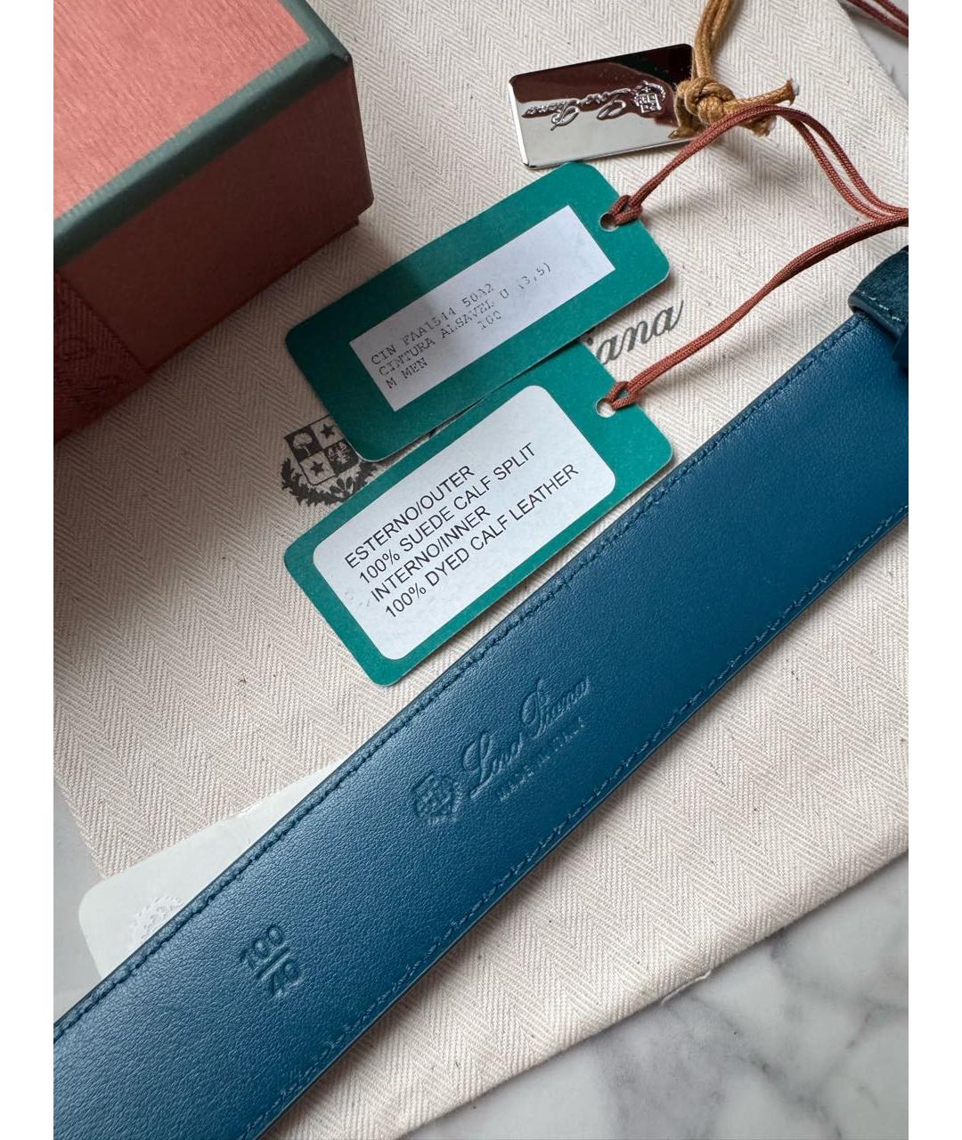 LORO PIANA Бирюзовый замшевый ремень, фото 4