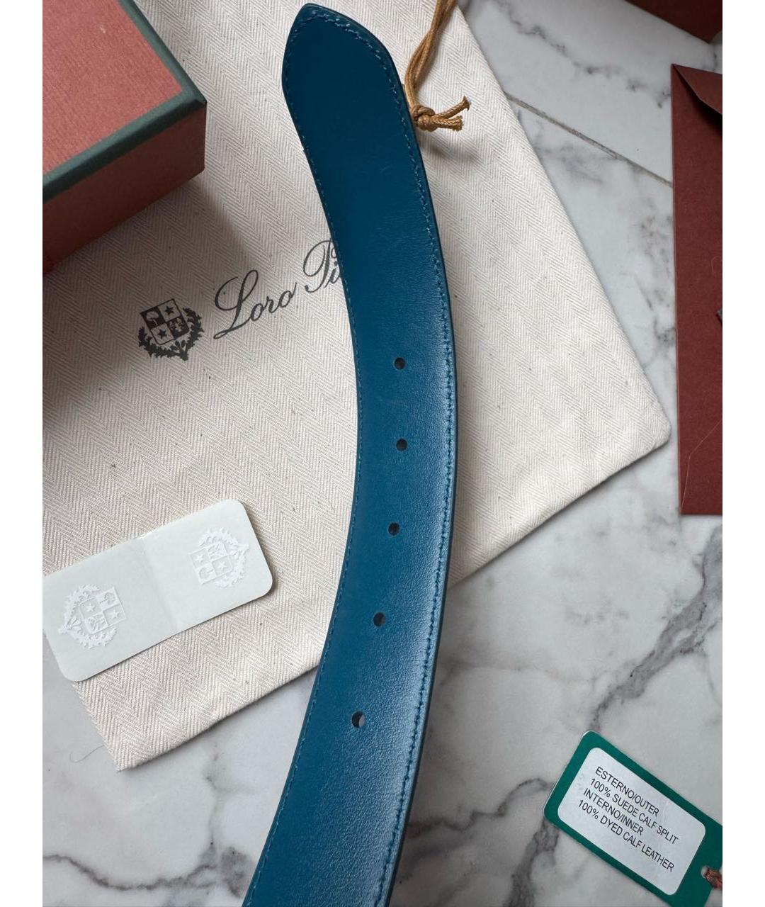 LORO PIANA Бирюзовый замшевый ремень, фото 6