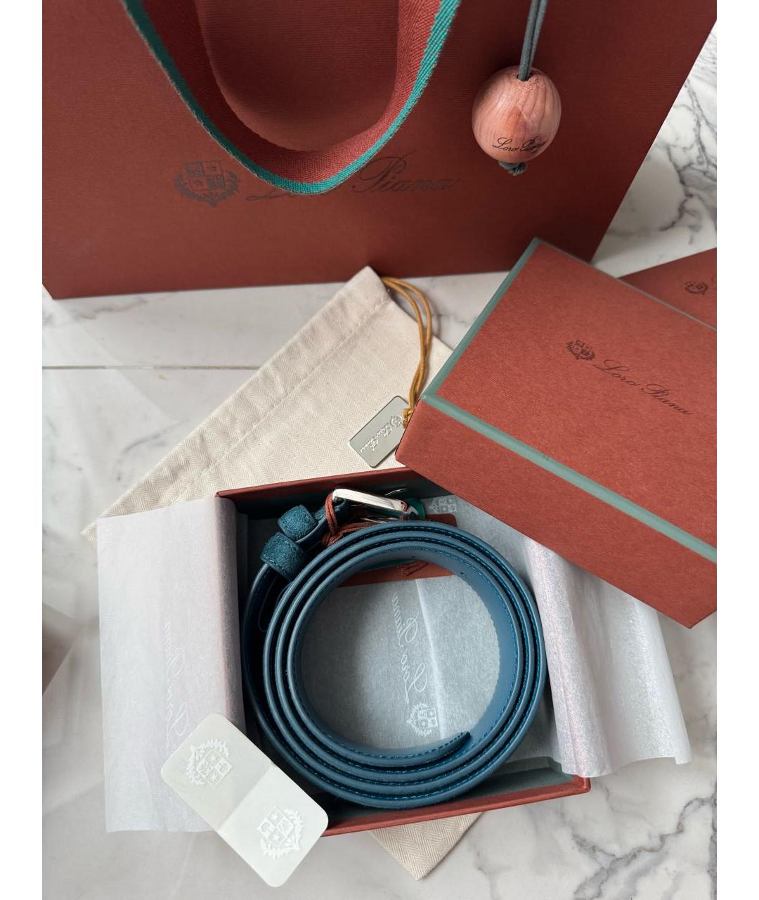 LORO PIANA Бирюзовый замшевый ремень, фото 8