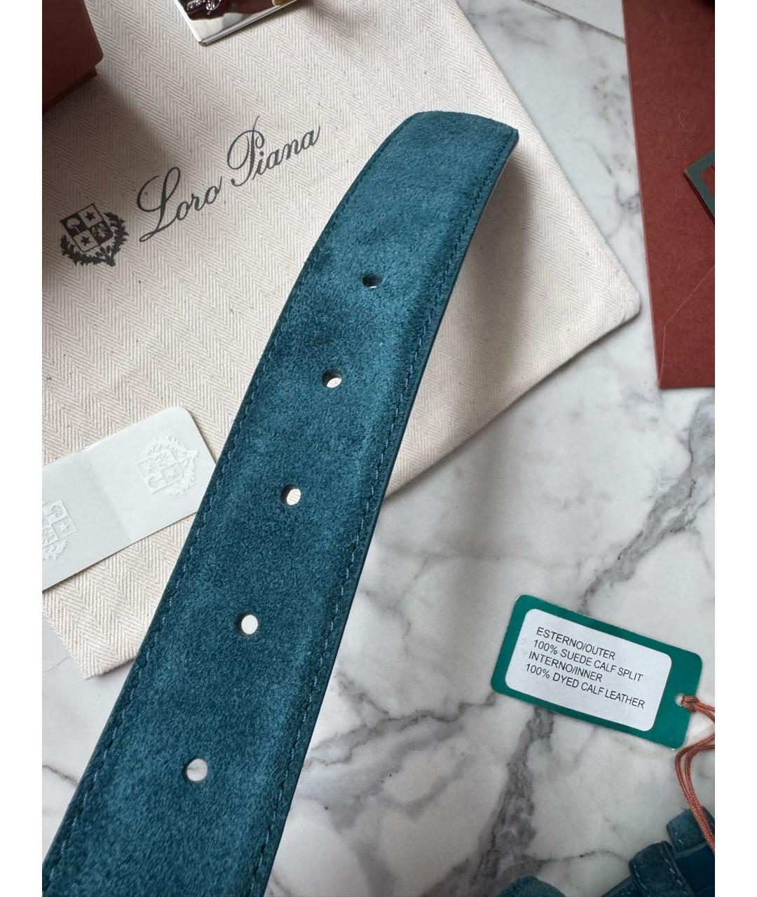 LORO PIANA Бирюзовый замшевый ремень, фото 7