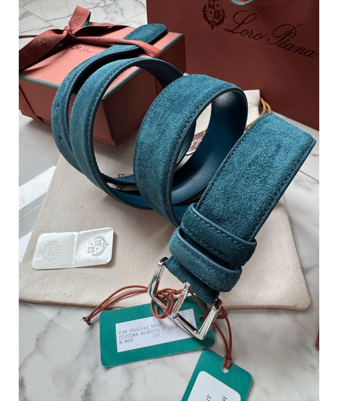 LORO PIANA Бирюзовый замшевый ремень, фото 3