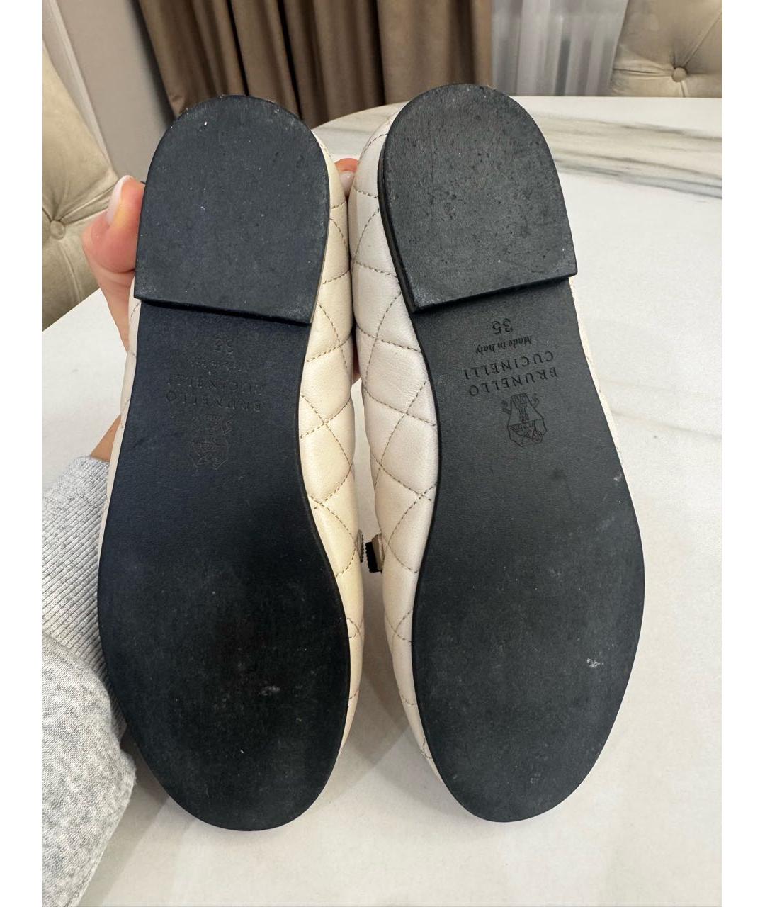 BRUNELLO CUCINELLI Бежевые кожаные балетки, фото 5