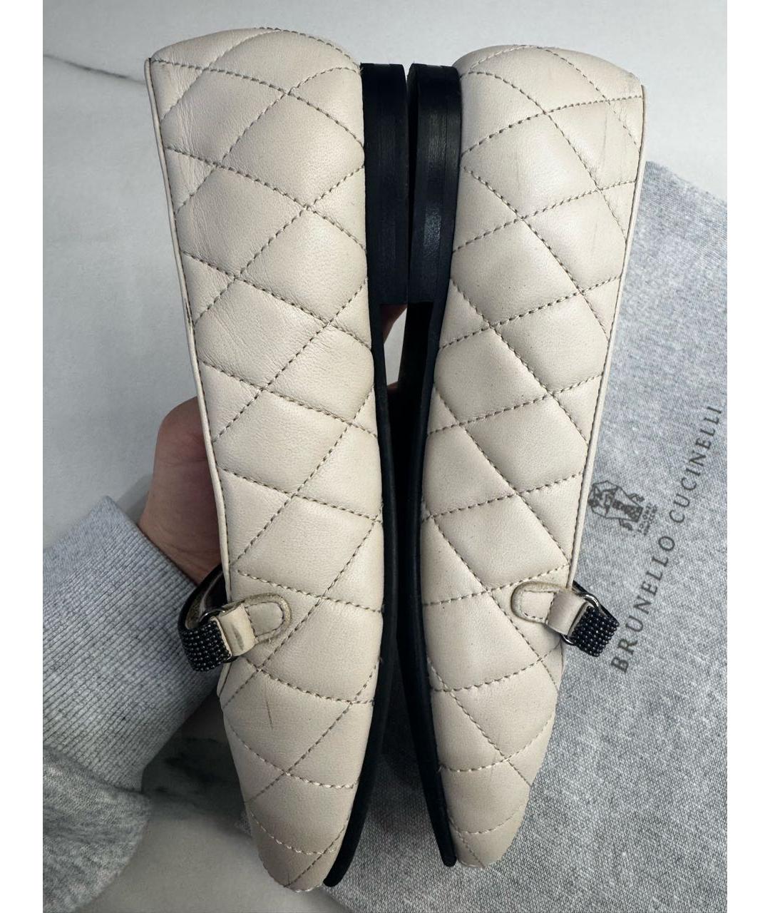 BRUNELLO CUCINELLI Бежевые кожаные балетки, фото 6