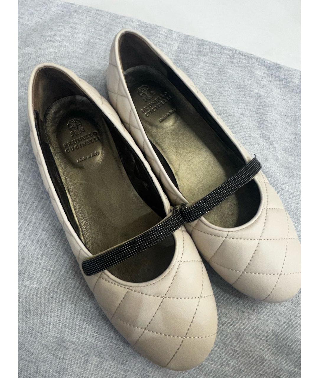 BRUNELLO CUCINELLI Бежевые кожаные балетки, фото 4