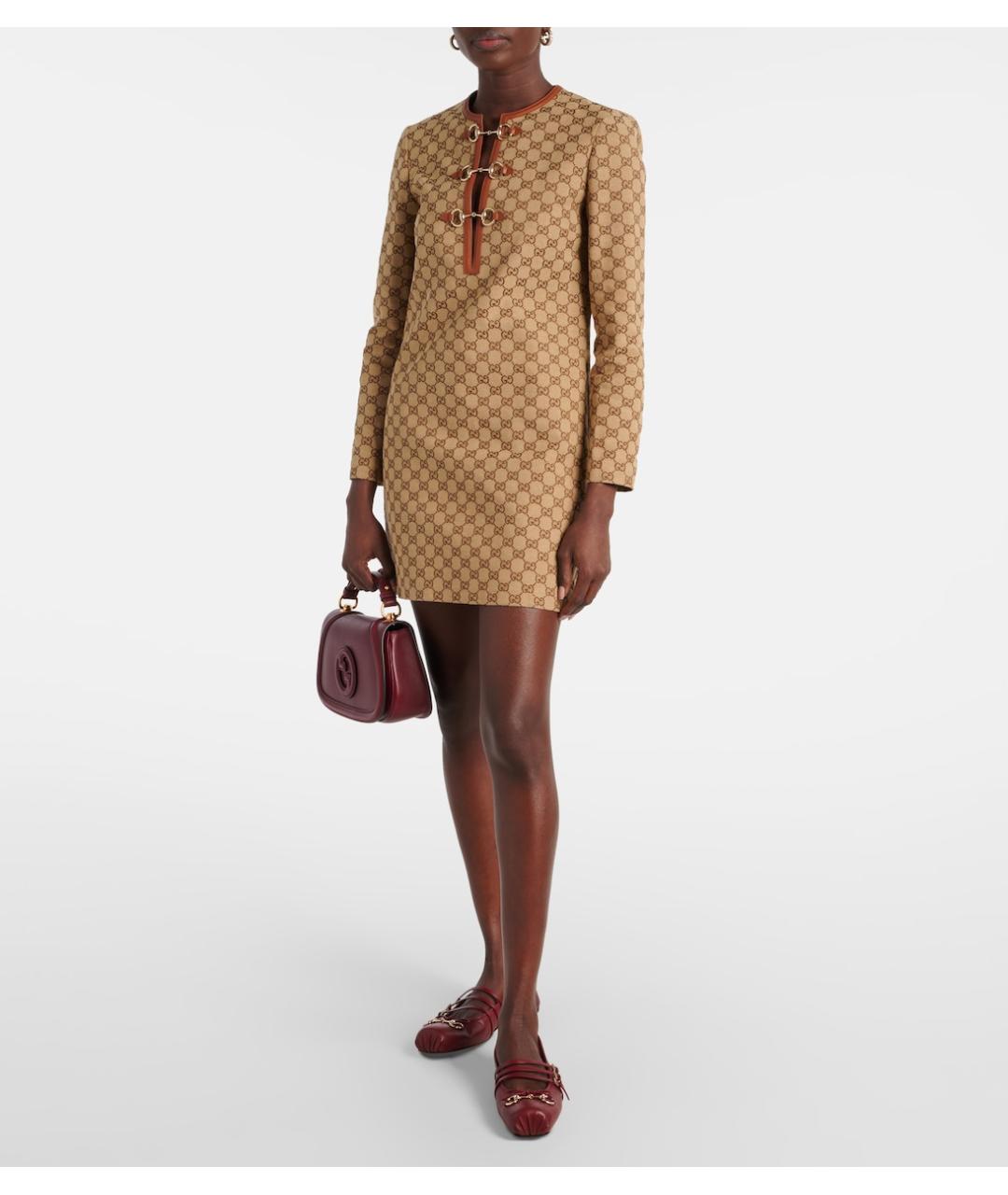 GUCCI Бежевое хлопковое коктейльное платье, фото 4