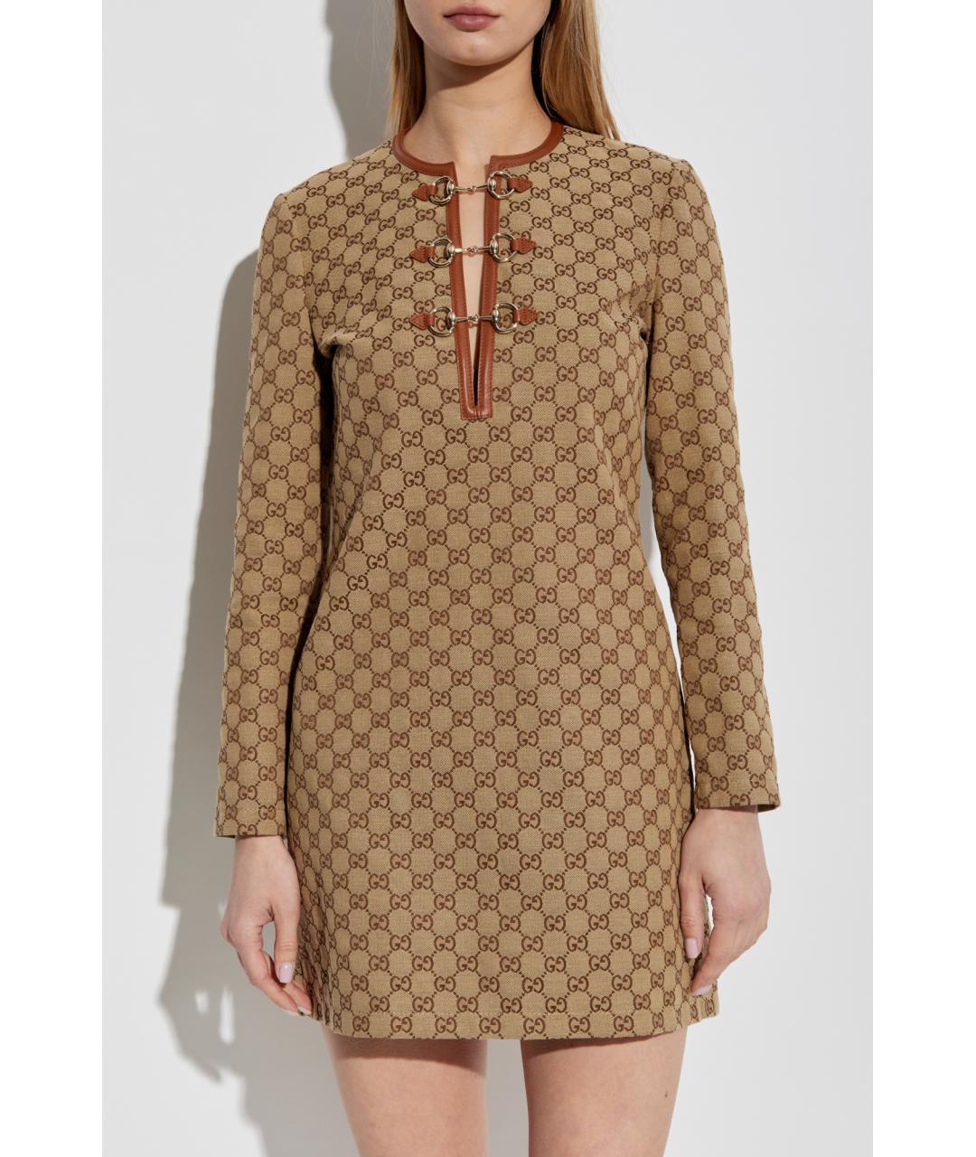GUCCI Бежевое хлопковое коктейльное платье, фото 2