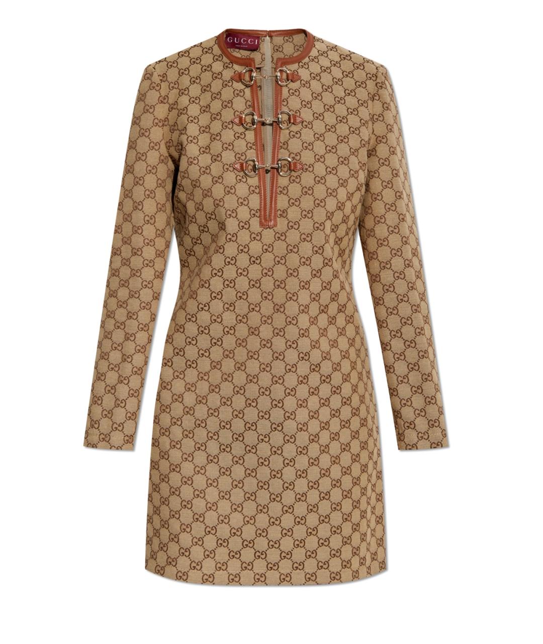 GUCCI Бежевое хлопковое коктейльное платье, фото 1