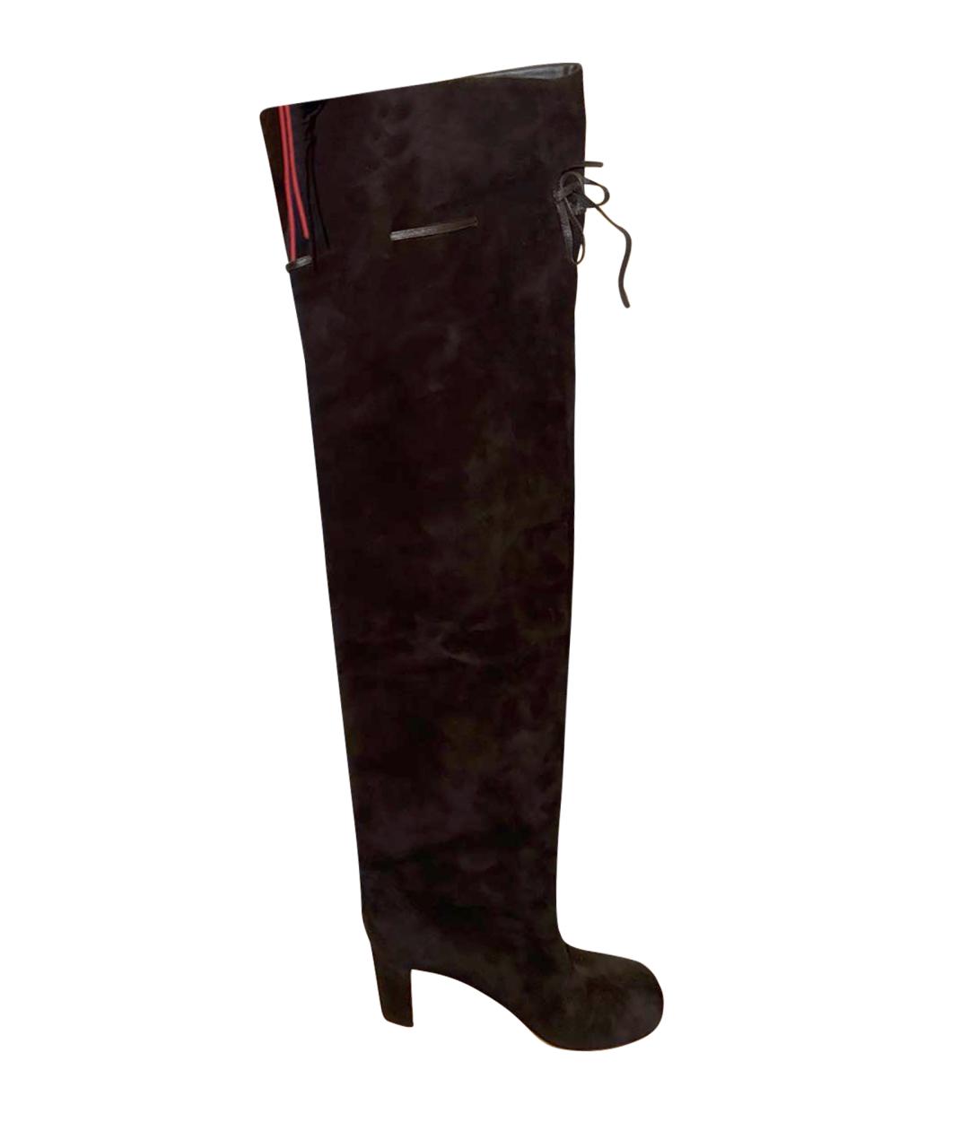 CHRISTIAN LOUBOUTIN Черные замшевые ботфорты, фото 1