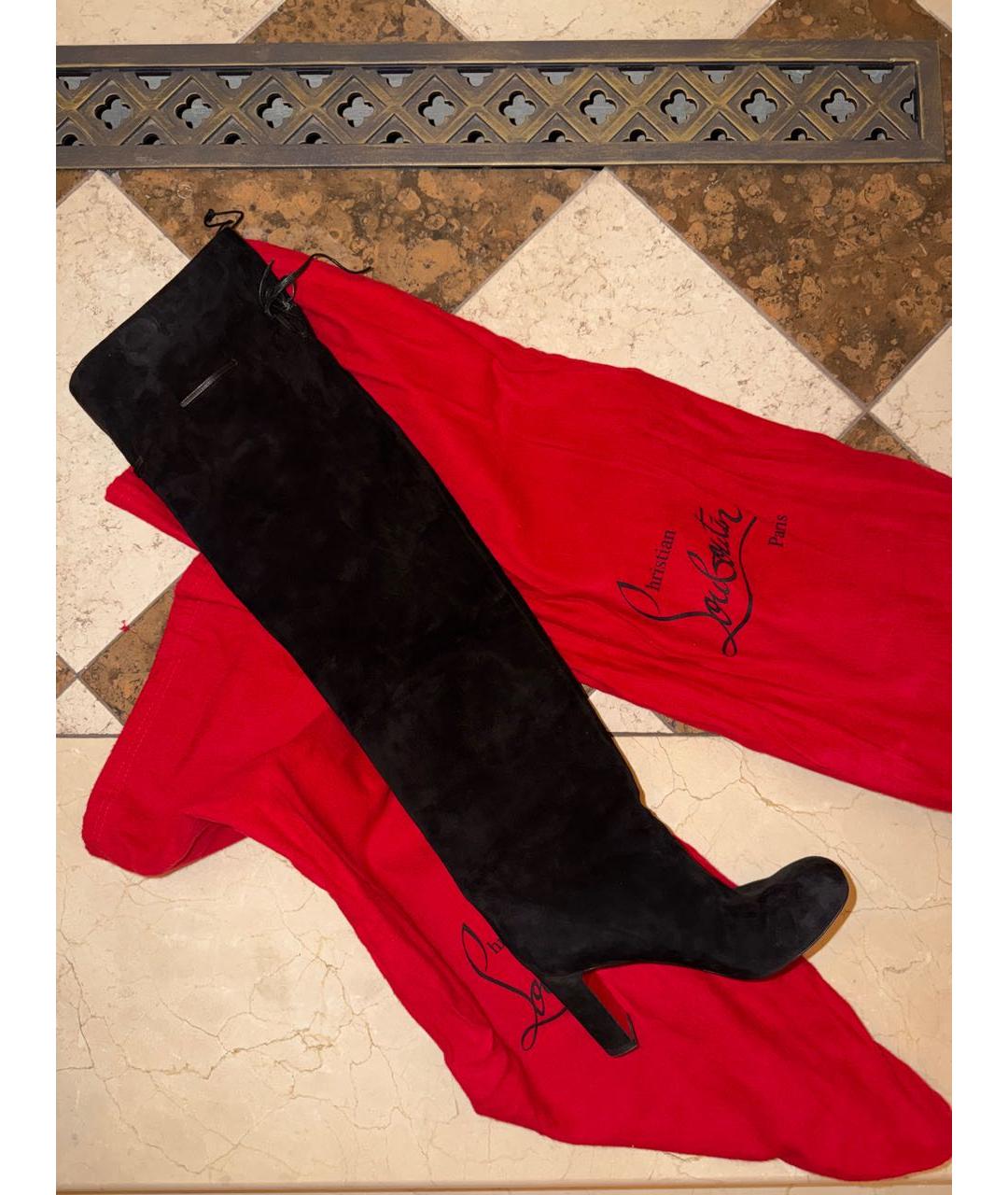 CHRISTIAN LOUBOUTIN Черные замшевые ботфорты, фото 5