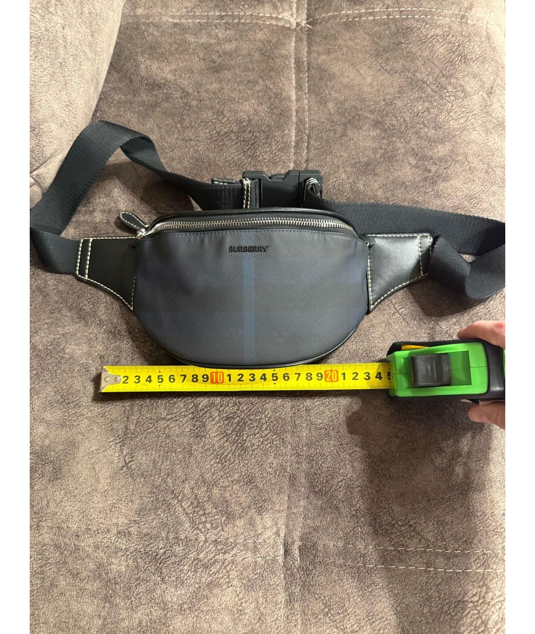 BURBERRY Темно-синяя кожаная поясная сумка, фото 4