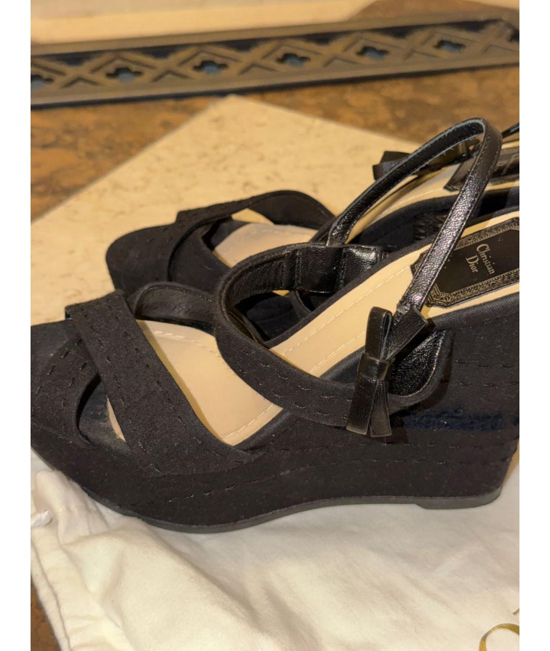 CHRISTIAN DIOR Черные текстильные босоножки, фото 7