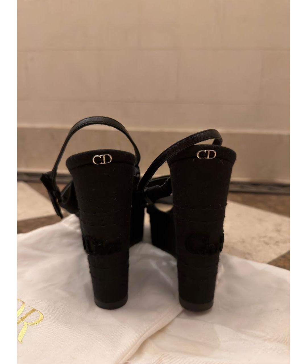 CHRISTIAN DIOR Черные текстильные босоножки, фото 4