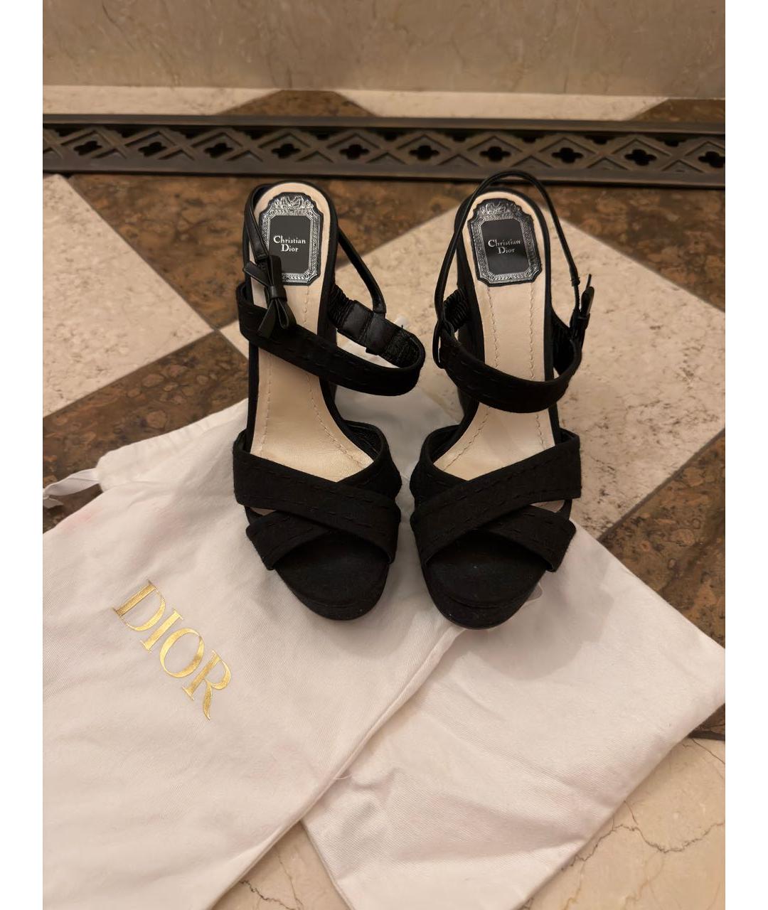 CHRISTIAN DIOR Черные текстильные босоножки, фото 2