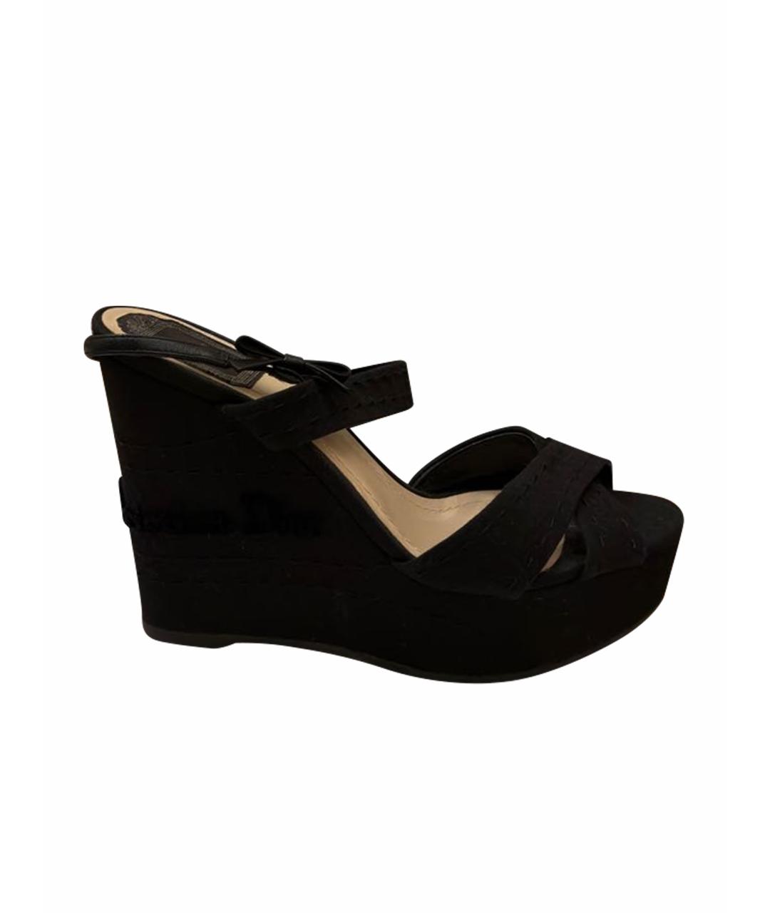 CHRISTIAN DIOR Черные текстильные босоножки, фото 8