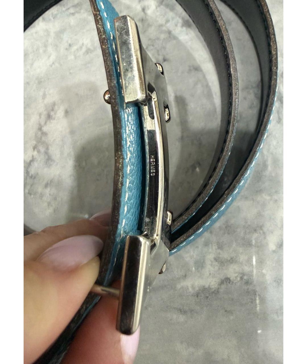 HERMES Голубой кожаный ремень, фото 8