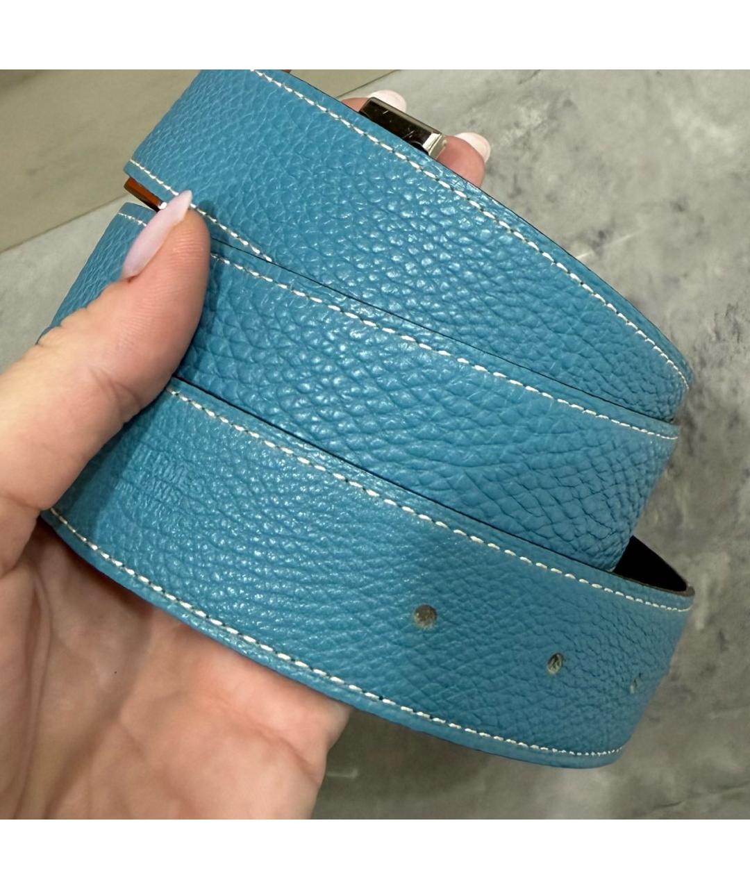 HERMES Голубой кожаный ремень, фото 6