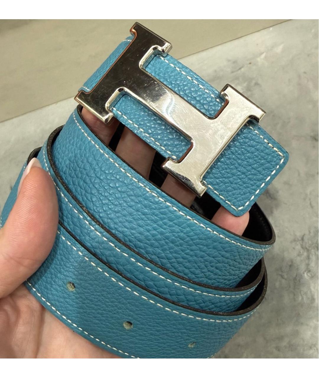 HERMES Голубой кожаный ремень, фото 4